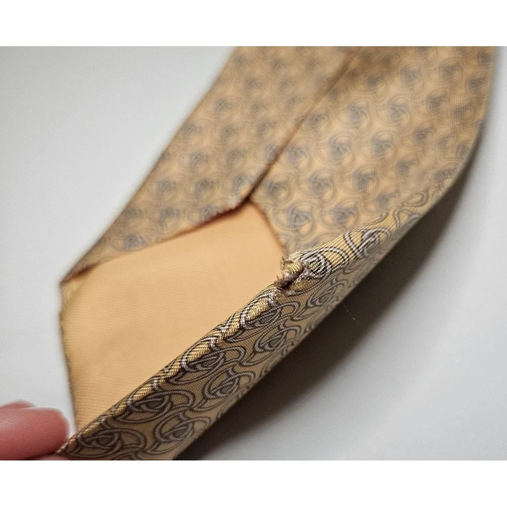VTG Hermes Yellow 100% Silk Tie Chain Link‎ Pattern Made In France 7351 PA 90's